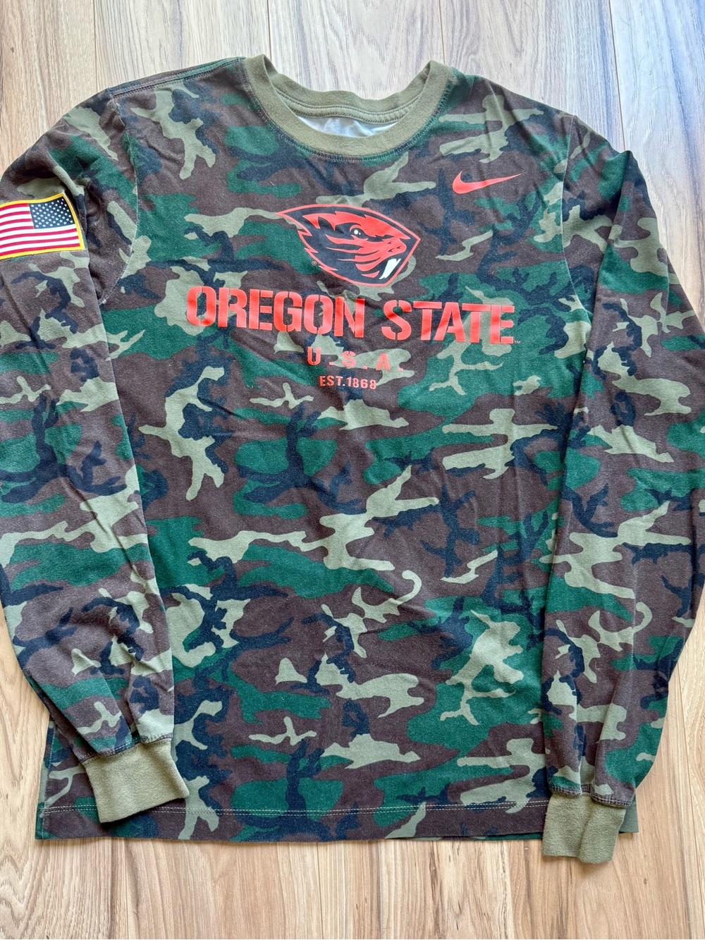 Nike Dri-Fit Camouflage Tee with Orange Oregon State Beavers Graphics